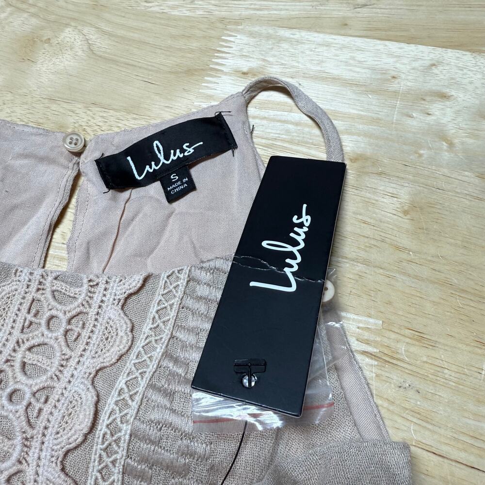 Lulus NWT For Life Beige Embroidered Maxi Dress Size S Crocheted Lace Gauzy - Picture 7 of 13